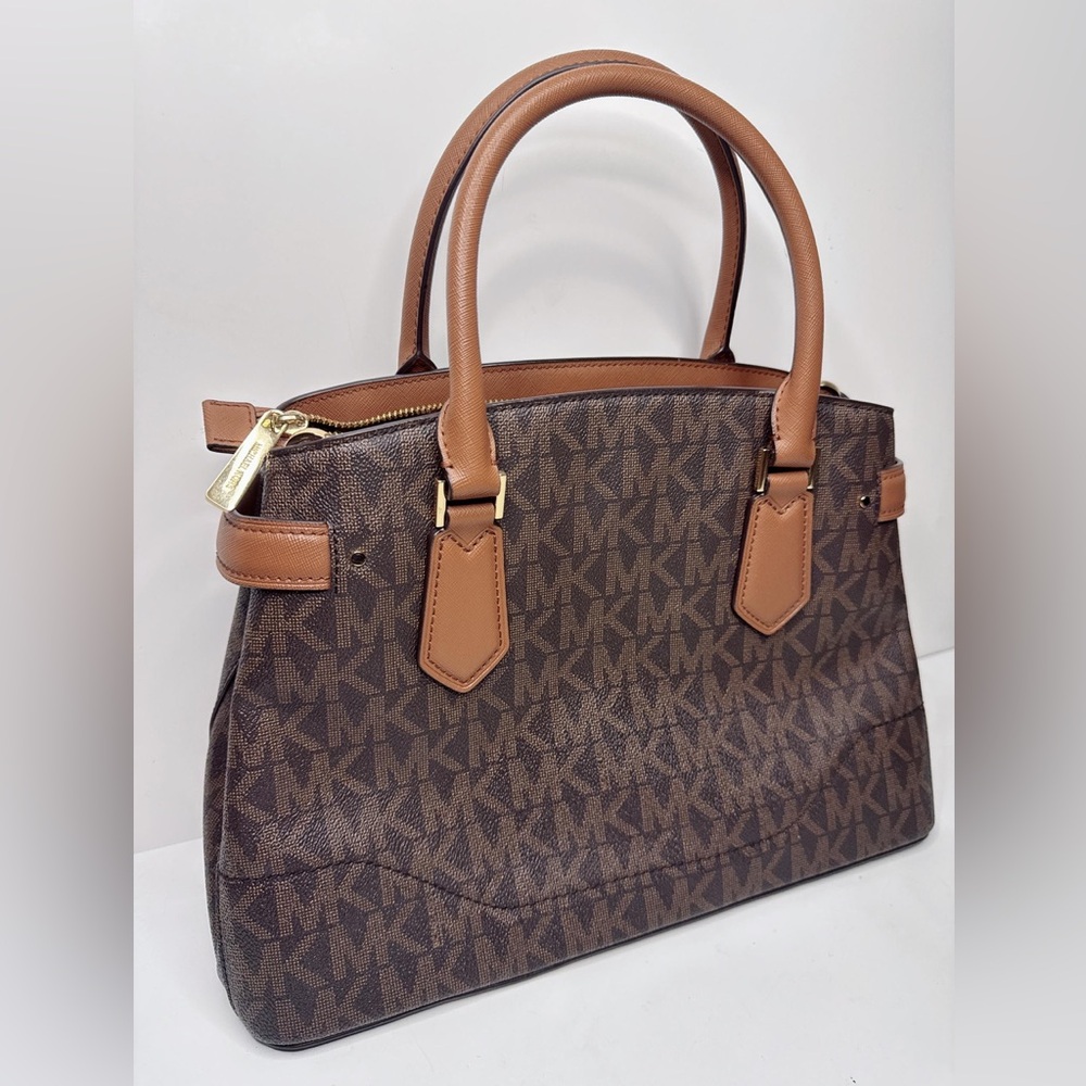 Michael Kors Lynn Brown Lugg MK Printed Large Satchel Bag - Picture 8 of 15